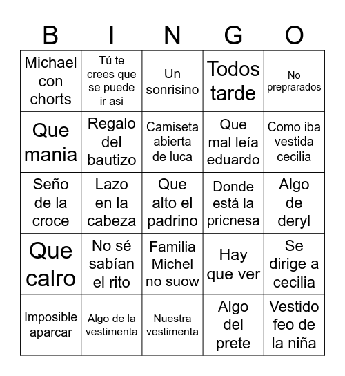 Nonna crazy Bingo Card