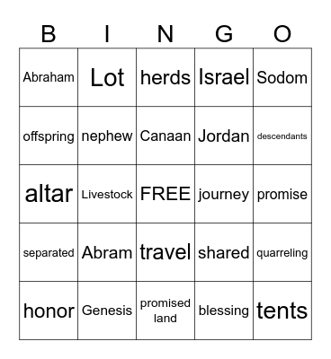 Abraham and Lot Bingo Card