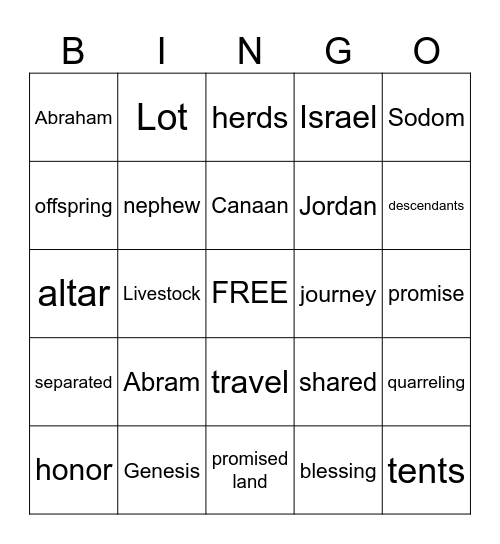 Abraham and Lot Bingo Card