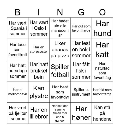 Bli kjent - Bingo Card