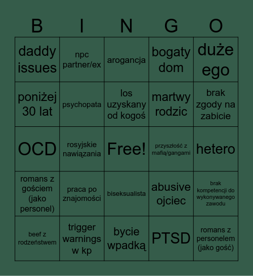 POSTAĆ NA AVERSE BINGO Card
