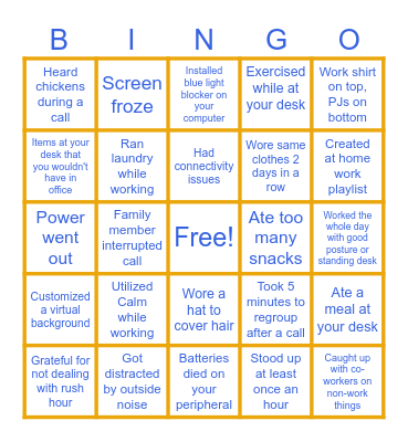 OPTUM Work From Home Bingo Card