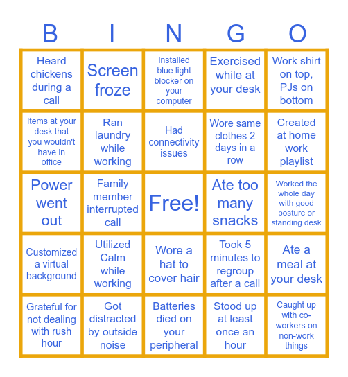 OPTUM Work From Home Bingo Card