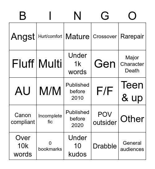Comment Bingo Card