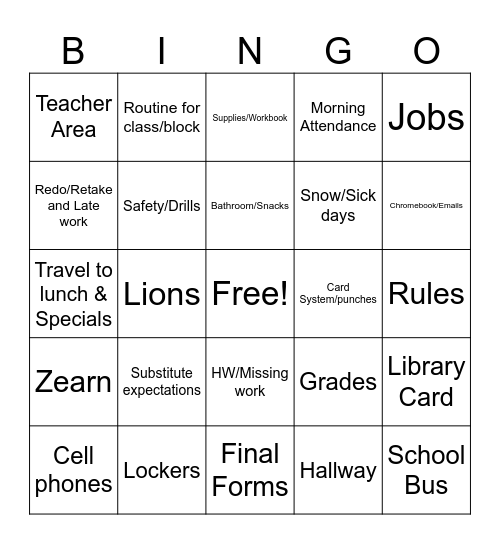 6th Grade Math Bingo Card