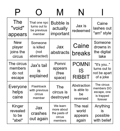 DIGITAL CIRCUS 7-9 BINGO Card