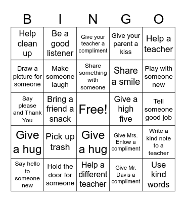 Kindness Bingo Card