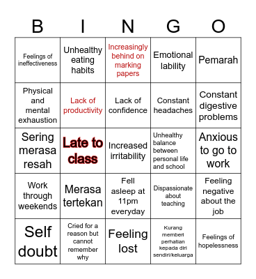 Burnout Bingo Card