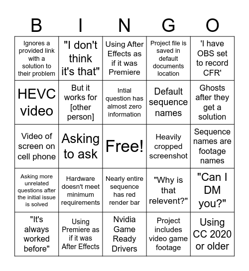 Helping AV Users Bingo Card