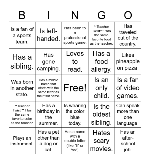 Bingo Scavenger Hunt Bingo Card