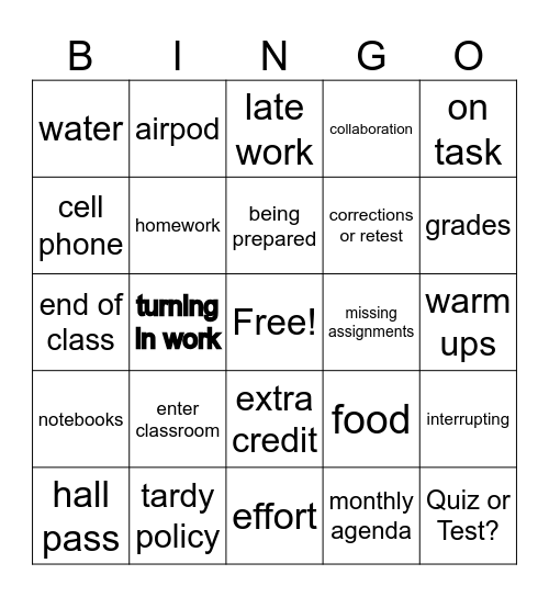 Procedures & Expectations Bingo Card