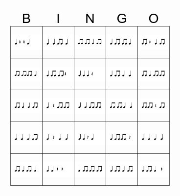 Rhythm Set 2 5x5 ta ti ti Bingo Card