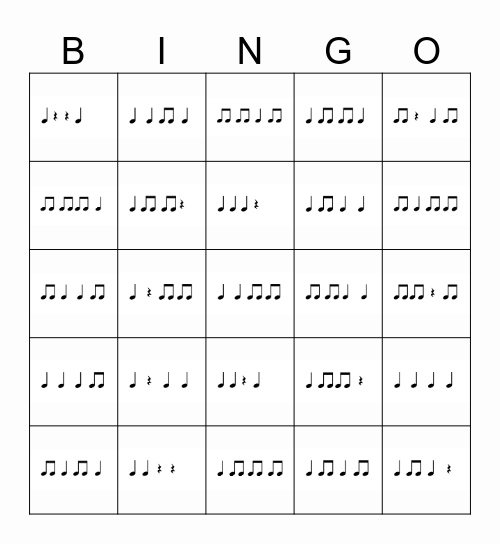Rhythm Set 2 5x5 ta ti ti Bingo Card