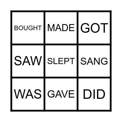 Irregular Verbs Bingo Card