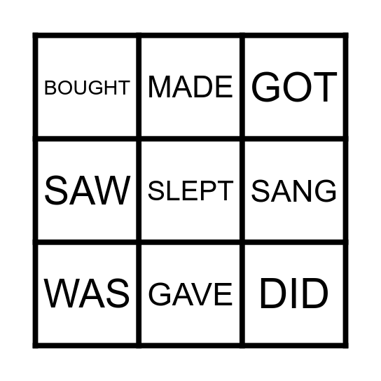 Irregular Verbs Bingo Card