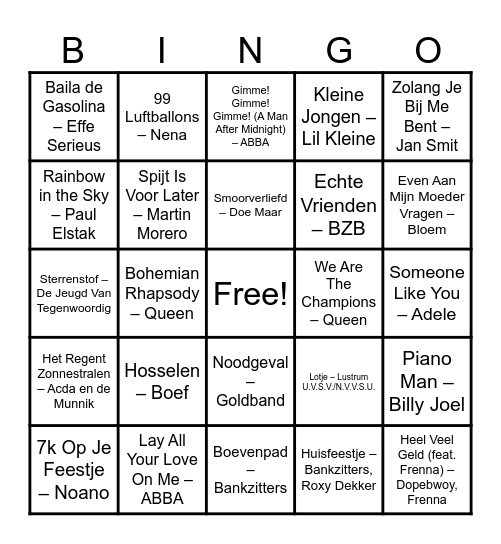 D'N TAP MUZIEK BINGO Card