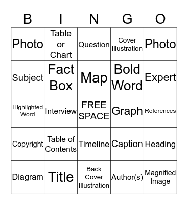 Nonfiction Book Features Bingo Card