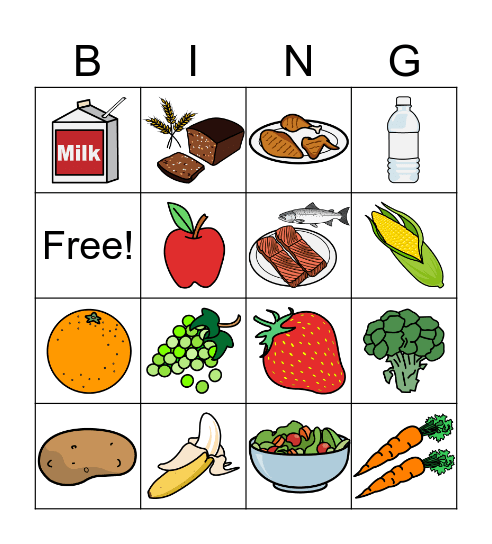 Healthy Food Bingo Card