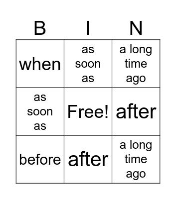 Time Connectors Bingo Card