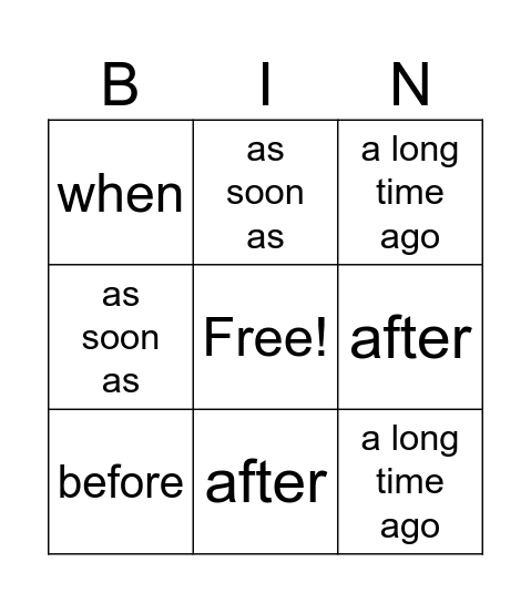 Time Connectors Bingo Card
