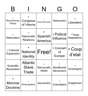 The French Revolution Bingo Card