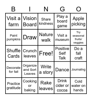Fall Coping Skills (Happy September) Bingo Card