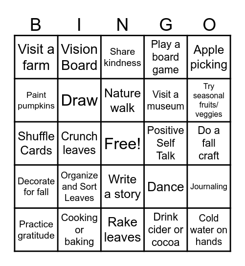 Fall Coping Skills (Happy September) Bingo Card
