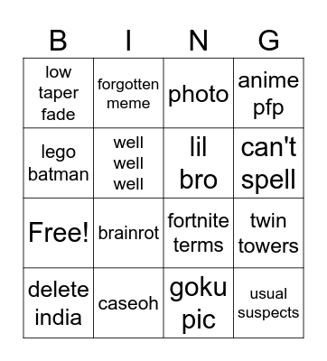 Untitled Bingo Card