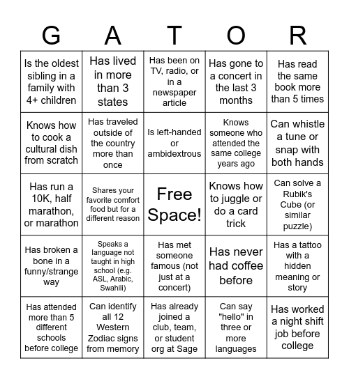 HUMAN BINGO Card