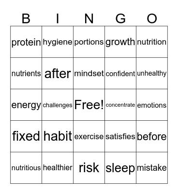 Healthy Living 5-6 mindsets week two Bingo Card