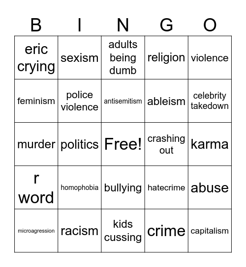 South Park Bingo Card