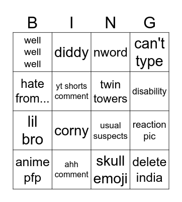 ig reels comments Bingo Card
