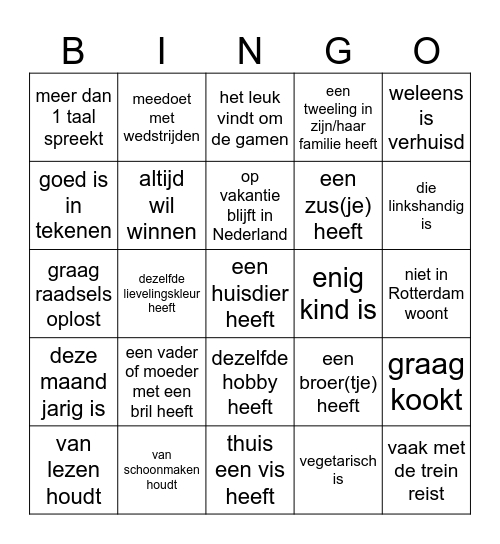 Zoek iemand die... Bingo Card