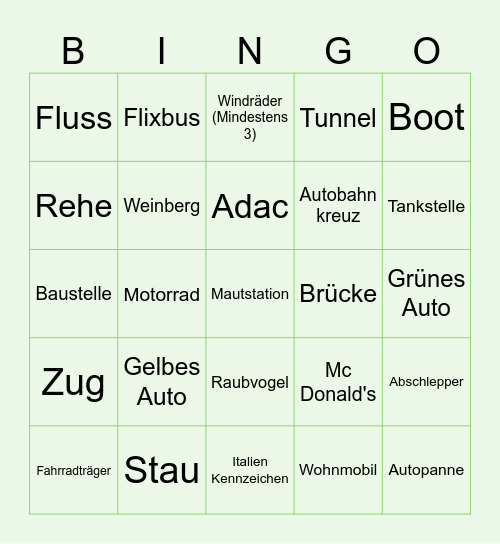 Italienreise Bingo Card