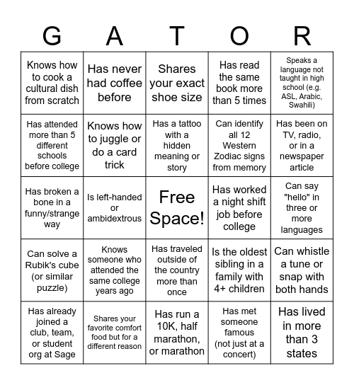 HUMAN BINGO Card