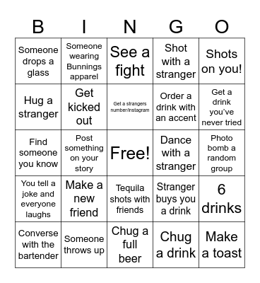 Pub Bingo! Bingo Card