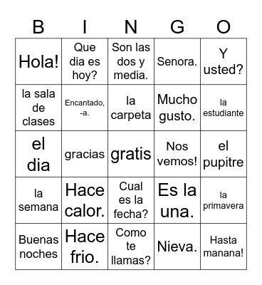 para empezar Bingo Card