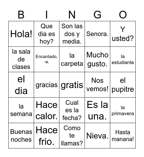 para empezar Bingo Card