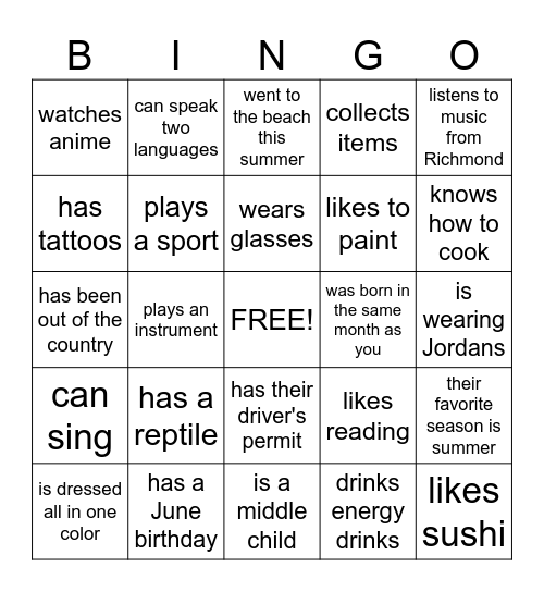 Find someone who... Bingo Card