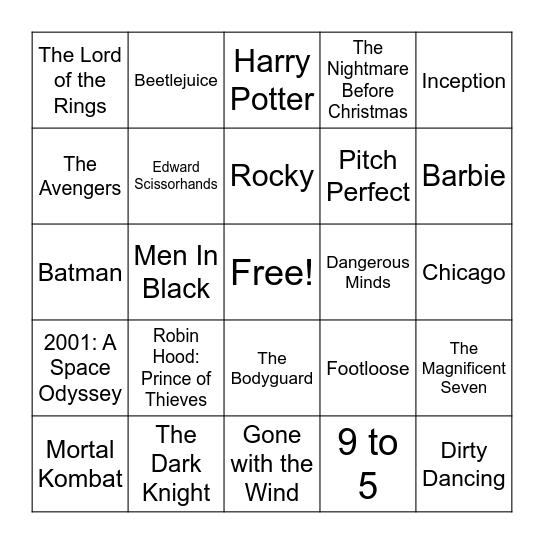 Movie Songs & Soundtracks Bingo Card