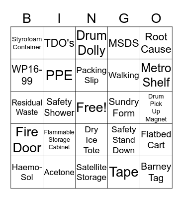 Safety Bingo Card