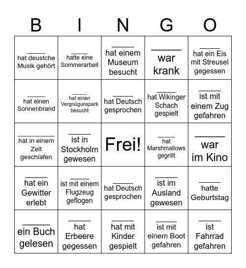 Meine Sommerferien Bingo Card