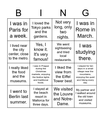 BP B1 Unit 1.3 Revision Bingo Card