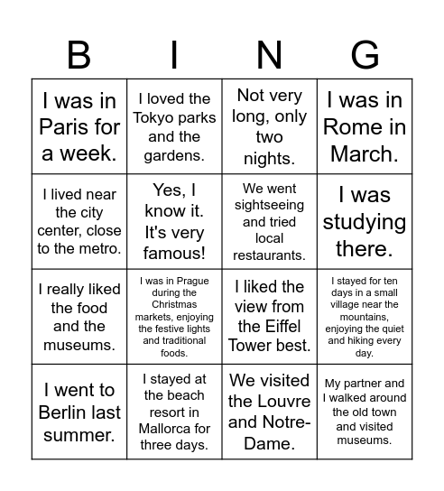 BP B1 Unit 1.3 Revision Bingo Card