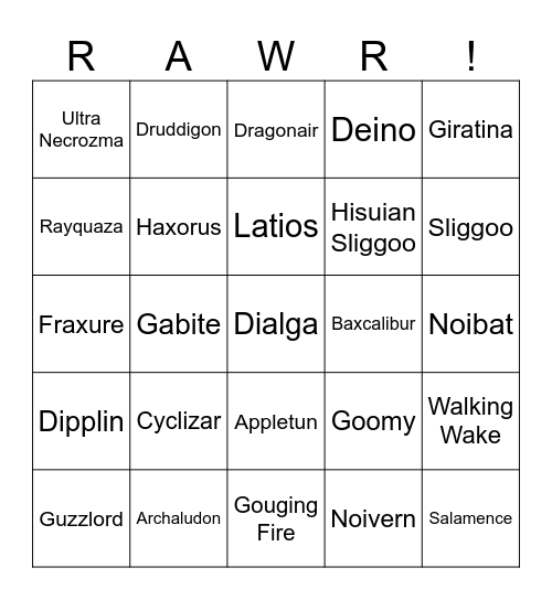 Spare Card #1 [Dragon Types] Round 1 Bingo Card
