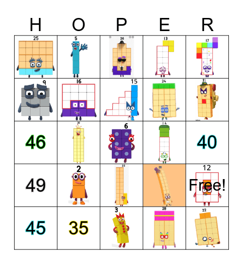 Number blocks Bingo Card