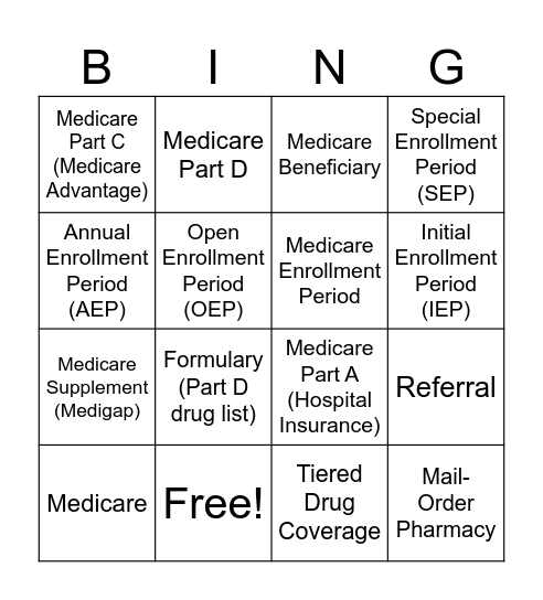 Medicare 101 BINGO Card