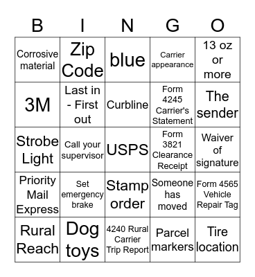 Postal Bingo Card