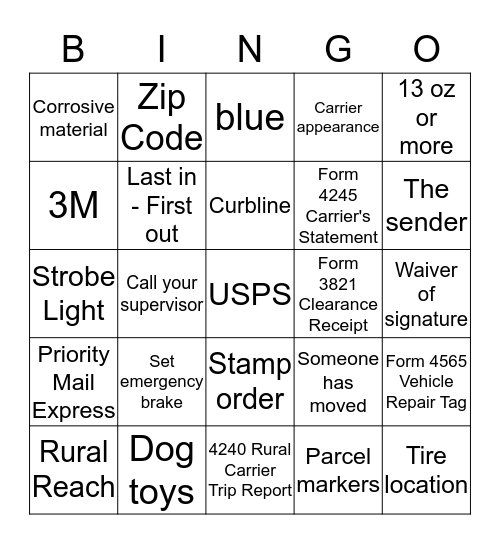 Postal Bingo Card