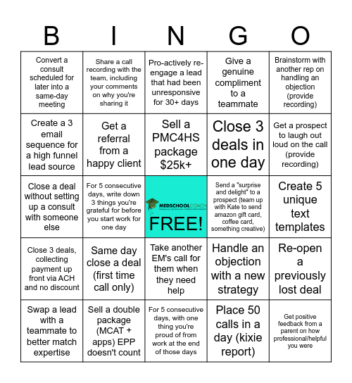 MedSchoolCoach Sales Team Bingo Card